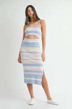Load image into Gallery viewer, Multi Color Striped Front Cutout Knit Midi Dress For Women β Vibrant Striped Bodycon Dress, Cutout Knit Dress, Stylish Summer Midi Dress, Trendy Statement Dress