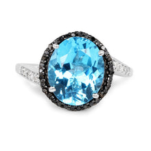 Load image into Gallery viewer, 5.48 Carat Genuine Swiss Blue Topaz, Black Diamond and White Diamond .925 Sterling Silver Ring