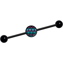 Load image into Gallery viewer, 14G Pink Teal Tribal Pattern Black Industrial Barbell 37mm