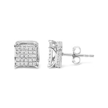 Load image into Gallery viewer, 10K White Gold 1/2 Cttw Princess Cut Diamond Square Shaped Multi Stone Stud Earrings (H-I Color, SI1-SI2 Clarity)