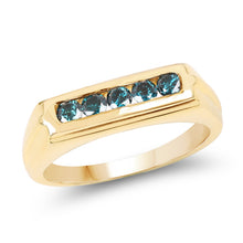 Load image into Gallery viewer, 14K Yellow Gold Plated 0.40 Carat Genuine Blue Diamond .925 Sterling Silver Ring