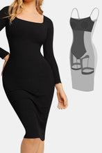 Load image into Gallery viewer, Elegant Black Full Size Built-In Shapewear Square Neck Long Sleeve Dress Sculpting Fit Dress for Women