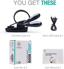 Load image into Gallery viewer, Super Adjustable Goosenecks Clip LED Lamp For Book Reading With Stand And Double Ligh Rechargeable 12 LED Warm Book Light, Clip On Bed Reading Light, Music Stand Lamp, 2 Brightness & 2 Goosenecks Light Up 2 Full Pages. Perfect For Bookworms, Kids & Music