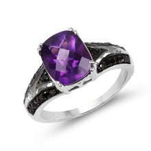 Load image into Gallery viewer, 2.87 Carat Genuine Amethyst and Black Diamond .925 Sterling Silver Ring