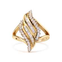 Load image into Gallery viewer, 10K Yellow Gold 1/2 Cttw Round and Baguette Cut Diamond Cocktail Ring (H-I Color, I1-I2 Clarity)