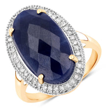 Load image into Gallery viewer, 10.21 Carat Blue Sapphire and White Diamond 14K Yellow Gold Ring