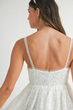 Load image into Gallery viewer, Eyelet Lace Babydoll Mini Cami Dress – Feminine Eyelet Lace Dress, Fluttering, Bohemian Babydoll Silhouette, Breezy Summer Dress, Casual Day Out Dress