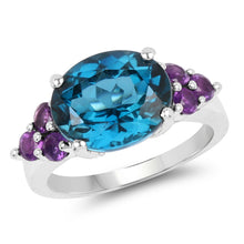 Load image into Gallery viewer, 6.60 Carat Genuine London Blue Topaz & Amethyst .925 Sterling Silver Ring