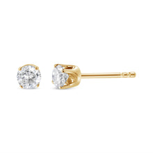 Load image into Gallery viewer, AGS Certified 14K Yellow Gold 1/2 Cttw 4 Prong Set Brilliant Round-Cut Solitaire Diamond Push Back Stud Earrings (O-P, Color, SI2-I1 Clarity)