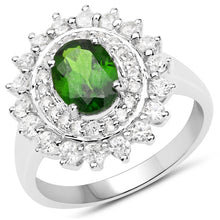 Load image into Gallery viewer, 2.40 Carat Genuine Chrome Diopside and White Zircon .925 Sterling Silver Ring