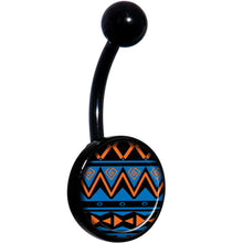 Load image into Gallery viewer, Blue Orange Tribal Print Black Belly Ring