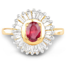 Load image into Gallery viewer, 14K Yellow Gold Plated 2.44 Carat Glass Filled Ruby and White Topaz .925 Sterling Silver Ring