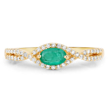 Load image into Gallery viewer, 0.32 Carat Genuine Zambian Emerald and White Diamond 14K Yellow Gold Ring