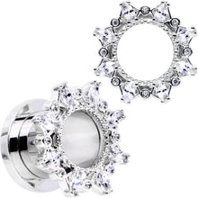 Load image into Gallery viewer, 00G Clear Gem Flower Frame Screw Fit Tunnel Plug Set