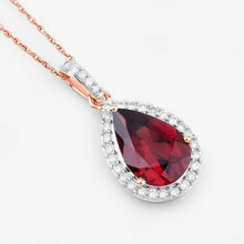 Load image into Gallery viewer, 3.29 Carat Genuine Rhodolite and White Diamond 14K Rose Gold Pendant