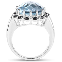 Load image into Gallery viewer, 12.49 Carat Genuine Blue Topaz & Black Spinel .925 Sterling Silver Ring