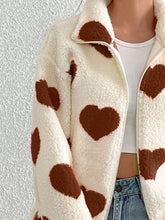 Load image into Gallery viewer, Cute Heart Zip Up Drop Shoulder Furry Jacket Cozy & Trendy Cold-Weather Essential Warm Soft Winter Jacket For Your Girl