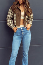 Load image into Gallery viewer, Raw Hem Plaid Cropped Hooded Jacket – Trendy Buttoned Outerwear with Casual Raw Hem Detail
