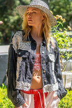 Load image into Gallery viewer, Fashionable Black Button-Up Jacket With Crochet Patches and Embroidery Unique Design Jacket