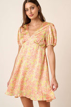 Load image into Gallery viewer, New Summer printed V-Neck Puff Sleeve Mini Dress – Trendy Floral Print with Ruched Detailing and Dramatic Puff Sleeves for a Feminine, Fashion-Forward Look