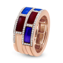 Load image into Gallery viewer, 18K Rose Gold Alternating Red and Blue Enamel and 1/2 Cttw Diamond Studded Band Ring (F-G Color, VS1-VS2 Clarity) - Ring Size 7