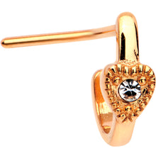 Load image into Gallery viewer, 20G Gem Rose Gold Tone Heart Faux Hoop L Shaped Nose Ring