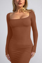 Load image into Gallery viewer, Caramel Built-In Shapewear Dress Square Neck Long Sleeve Maxi Dress Elegant Shapewear Dress For Women
