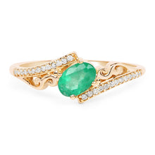 Load image into Gallery viewer, 0.51 Carat Genuine Zambian Emerald and White Diamond 14K Yellow Gold Ring