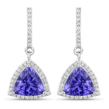 Load image into Gallery viewer, 3.86 Carat Genuine Tanzanite and White Diamond 14K White Gold Earrings