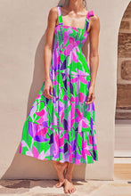 Load image into Gallery viewer, Long Floral Tie-Shoulder Smocked Midi Dress Perfect For Vacation & Summer Days
