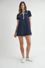 Load image into Gallery viewer, Ruffle Trimmed Collar Fine Knit Mini Dress For Women โ Ruffle Mini Dress, Fine Knit Dress, Collar Dress, Feminine Mini Dress, Chic Knit Dress