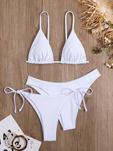 Load image into Gallery viewer, Essential Edge 3-Piece Bikini Set for Women – Solid Color High-Cut Triangle Top Two-Style Bottoms with Side Lace-Up Design & Quick-Drying Comfort – Versatile Women's Swimwear for Summer Pool Beach & Travel