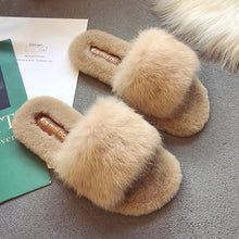 Load image into Gallery viewer, Fahion Fur Slipper For Women Keep Warm Slipper Casual Shoes Elegant Soft Plush Slipper Fuzzy Fur Slippers Soft Comfy Open Toe Slide Slippers Cozy Memory Foam Fluffy House Slippers
