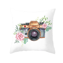 Load image into Gallery viewer, Fancy Theme Pillow Cover Hand Painted Flowers Camera Super Soft Chair Cushion Cover For Home Decoration Pink Flowers Digital Print Pillow Cover Queen Cushion Cover Book Vase Decor Throw Pillow Case Fancy Theme Decorative Accent Pillow 45X45cm