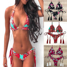 Load image into Gallery viewer, Fashion Bikini Set Bikinis Stripes Lace Up String Two-Piece Swimsuit Mini Bikini Swimwear Padded Two Piece Triangle Bikini Set Summer Breathable Beach Swimsuits For Women