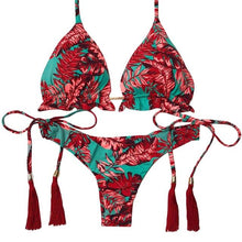 Load image into Gallery viewer, Fashion Bikini Set Bikinis Stripes Lace Up String Two-Piece Swimsuit Mini Bikini Swimwear Padded Two Piece Triangle Bikini Set Summer Breathable Beach Swimsuits For Women
