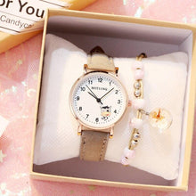 Load image into Gallery viewer, Fashion Childrens Set Bracelet Watch Student Watch Girl Leather Strap Quartz Watch Leather Strap Quartz Watch Children Set Bracelet Watch Leather Band Luxury Quartz Wristwatch