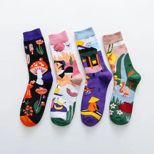 Load image into Gallery viewer, Fashion Colorful Print Socks Women Mushroom Spring Woman Socks Cotton Socks For Women Cotton Men's and Women's Printed Funky Socks - Unisex Mid Crew Length Breathable Pure Cotton Super Soft Quirky Prints Socks