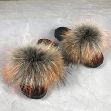 Load image into Gallery viewer, Fashion Fox Fur Slippers Women Home Fluffy Comfort Summer Flats Sweet Shoes Indoor Flip Flops Fur Slides Elegant Sandals Lightweight House Slippers Fuzzy Band Slip On Open Toe Slippers