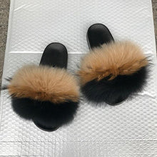 Load image into Gallery viewer, Fashion Fox Fur Slippers Women Home Fluffy Comfort Summer Flats Sweet Shoes Indoor Flip Flops Fur Slides Elegant Sandals Lightweight House Slippers Fuzzy Band Slip On Open Toe Slippers