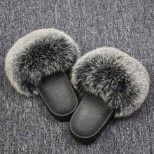 Load image into Gallery viewer, Fashion Fox Fur Slippers Women Home Fluffy Comfort Summer Flats Sweet Shoes Indoor Flip Flops Fur Slides Elegant Sandals Lightweight House Slippers Fuzzy Band Slip On Open Toe Slippers