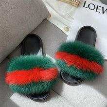 Load image into Gallery viewer, Fashion Fox Fur Slippers Women Home Fluffy Comfort Summer Flats Sweet Shoes Indoor Flip Flops Fur Slides Elegant Sandals Lightweight House Slippers Fuzzy Band Slip On Open Toe Slippers