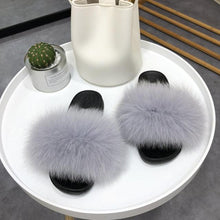 Load image into Gallery viewer, Fashion Fox Fur Slippers Women Home Fluffy Comfort Summer Flats Sweet Shoes Indoor Flip Flops Fur Slides Elegant Sandals Lightweight House Slippers Fuzzy Band Slip On Open Toe Slippers