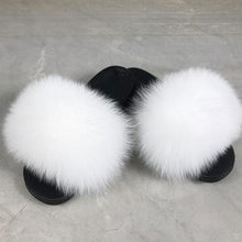 Load image into Gallery viewer, Fashion Fox Fur Slippers Women Home Fluffy Comfort Summer Flats Sweet Shoes Indoor Flip Flops Fur Slides Elegant Sandals Lightweight House Slippers Fuzzy Band Slip On Open Toe Slippers