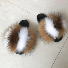 Load image into Gallery viewer, Fashion Fox Fur Slippers Women Home Fluffy Comfort Summer Flats Sweet Shoes Indoor Flip Flops Fur Slides Elegant Sandals Lightweight House Slippers Fuzzy Band Slip On Open Toe Slippers