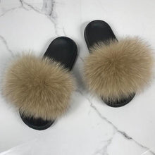 Load image into Gallery viewer, Fashion Fox Fur Slippers Women Home Fluffy Comfort Summer Flats Sweet Shoes Indoor Flip Flops Fur Slides Elegant Sandals Lightweight House Slippers Fuzzy Band Slip On Open Toe Slippers