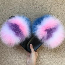 Load image into Gallery viewer, Fashion Fox Fur Slippers Women Home Fluffy Comfort Summer Flats Sweet Shoes Indoor Flip Flops Fur Slides Elegant Sandals Lightweight House Slippers Fuzzy Band Slip On Open Toe Slippers