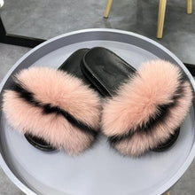 Load image into Gallery viewer, Fashion Fox Fur Slippers Women Home Fluffy Comfort Summer Flats Sweet Shoes Indoor Flip Flops Fur Slides Elegant Sandals Lightweight House Slippers Fuzzy Band Slip On Open Toe Slippers