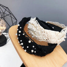 Load image into Gallery viewer, Fashion Girls Pearl Hairband White Black Lace Headband Women Artificial Pearls Hair Hoop Middle Knot Hair Accessories Gorgeous Hair Accessories For Women