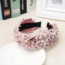 Load image into Gallery viewer, Fashion Girls Pearl Hairband White Black Lace Headband Women Artificial Pearls Hair Hoop Middle Knot Hair Accessories Gorgeous Hair Accessories For Women